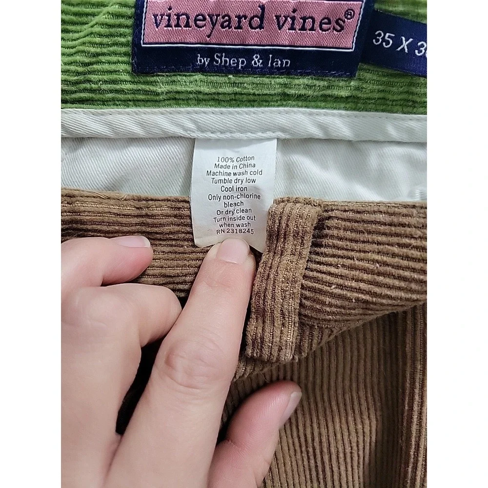 Vineyard Vines Men's Corduroy Pants Size 35x30 Dark Tan/Lt Brown Straight Leg
